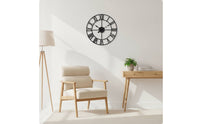 Wrought-Iron Style Wall Clock with Roman Numerals Vintage Skeleton Wall Clock Industrial Minimalist for Living Room, Office, Entryway