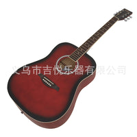 41寸民谣木吉他guitar学生初学者成人木吉他jita红色圆角吉他套装