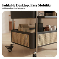 dual-level Bar Trolley Rattan Accent Side Table Foldable Design Vintage design for Homeowners, Bedroom