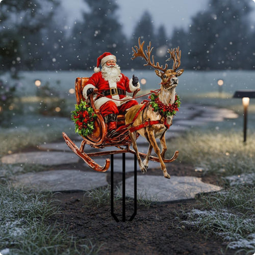 Santa and Reindeer Yard Stake Waterproof Santa Sleigh Stake Outdoor for Garden