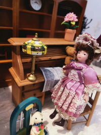 1:12娃娃屋Dollhouse迷你配件之人偶维多利亚蓝色连衣裙小女生