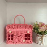Rattan Gift Box Portable Handle House Basket Handwoven for Birthday