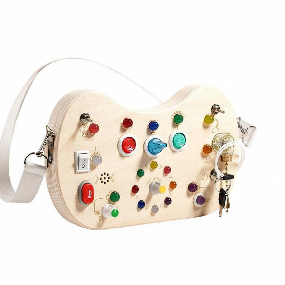 Travel Friendly LED Light Busy Board Learn Through Play Toddler Sensory Activity Board Gentle on Eyes Portable Activity Bag Detachable Strap for Car Rides