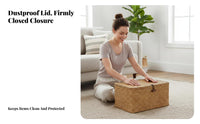 Lidded Woven Chest Large Capacity Wicker Storage Trunk With Lid for Living Room