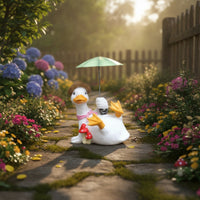 Resin Duck Statue with Umbrella Outdoor Duck Figurine Patio Garden Ornament Yard for Collectors