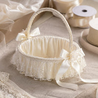 Flower Girl Basket Ribbon Bow Ceremony Decor Lightweight