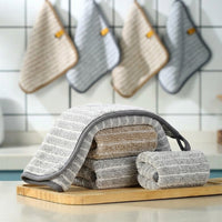 Bamboo Charcoal Cleaning Cloths and Microfibre Cloth, Grey Striped Cleaning Cloths for Dishes, Reusable Dishcloths