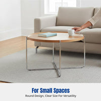 Round Coffee Table, Minimalist Italian Design, Sturdy Wood Top, Metal Frame, Small Apartment End Table