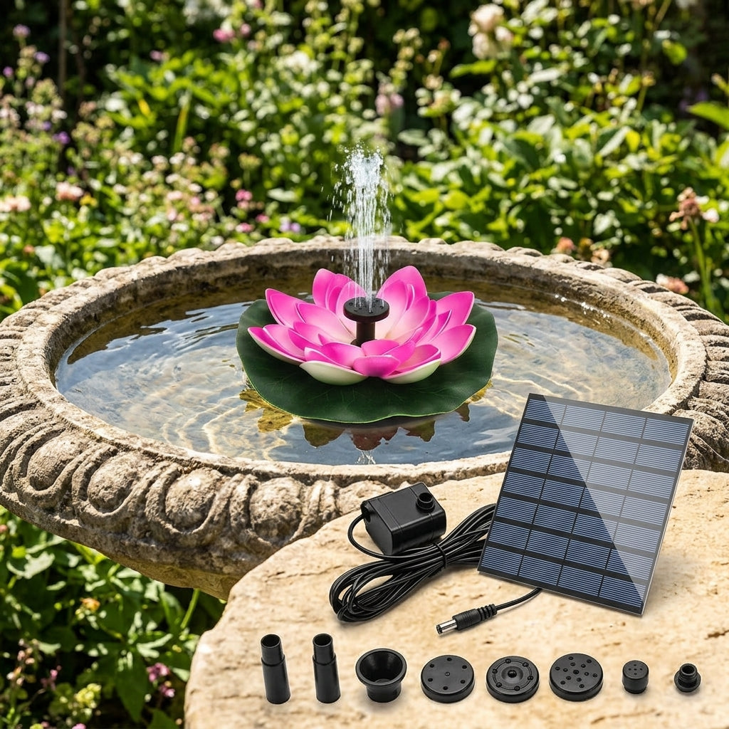 Bird Bath water feature with Lotus Flower Spray, built-in Pump Brushless Motor, Decorative water feature for Pond Oxygenation Garden