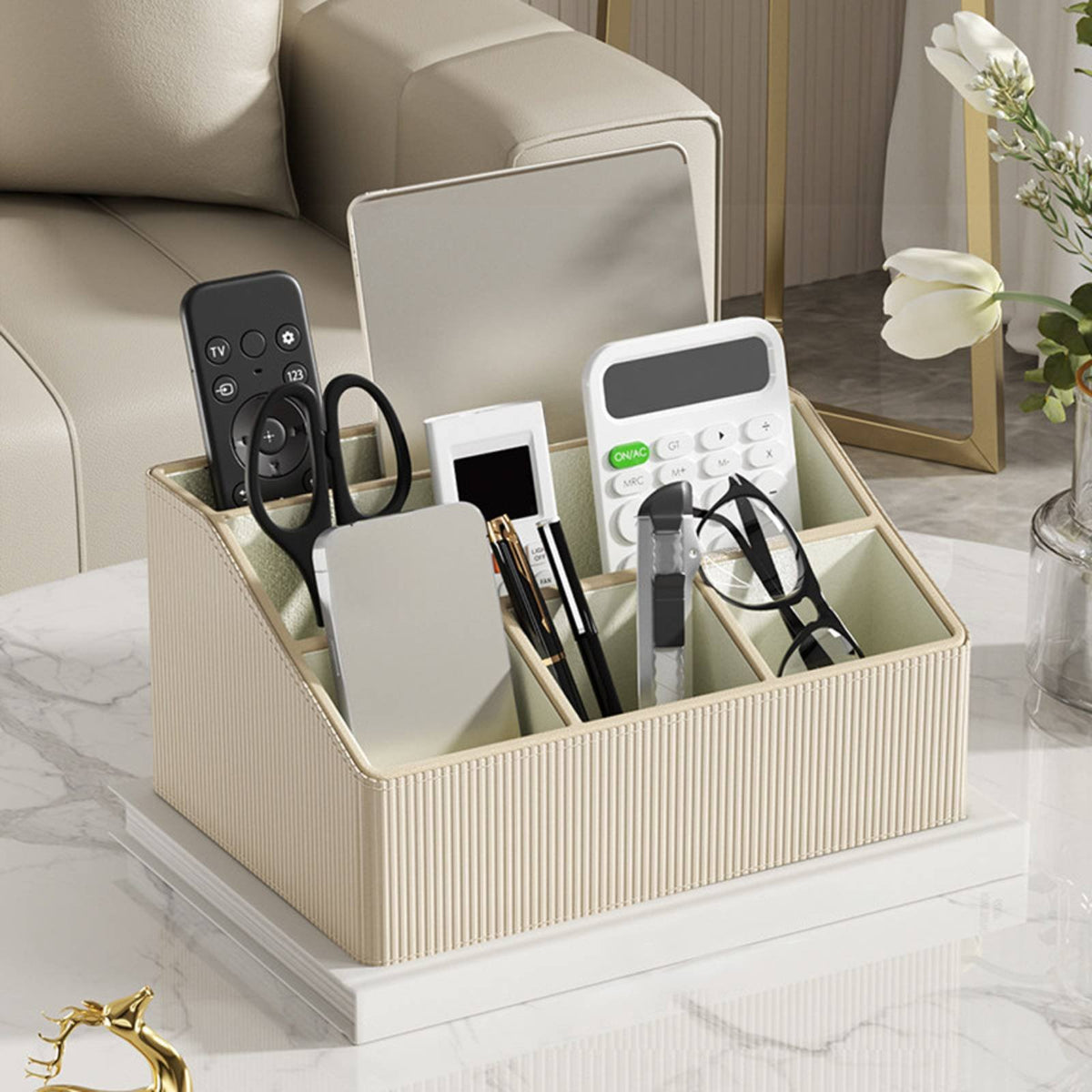 Multi-Compartment Remote Holder Minimalist Design Desktop Organizer for Families