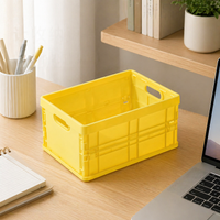 2 Pcs Folding Storage Crates, 3L Stackable Storage Crates, Compact PP Collapsible Crates for Home Organisation, Study Desk Organizer