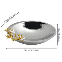 Decorative Fruit Bowl Stainless Steel Fruit Bowl with Ornament Silver Decorative Tray with Ornament for Sideboard