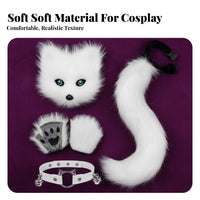 Faux Animal Cosplay Set Furry Face Covering Tail Gloves Set Fuzzy With Bells Costume Accessories for Women, Teens, Halloween,