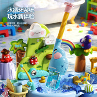 Electric Water Play Table with Dual Pools, Slide, and Dishwasher Toy for Kids