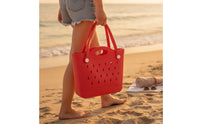 Waterproof EVA Tote Bag Perforated Beach Tote Bag Structured Washable for Women, Pool, Summer Outings