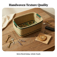 Woven Golden Bloom Tray With Handles Golden Bloom Print Rectangular Basket