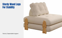 Single Sectional Sofa Bed, Sturdy Wood, Foldable, Cream Minimalist, Small Apartment, Living Room