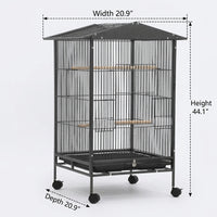 Extra Large Bird Cage with Peak Roof, Low Carbon Steel Wire Large Parrot Cage with Wheels, Indoor Outdoor Habitat Including 3 Perches
