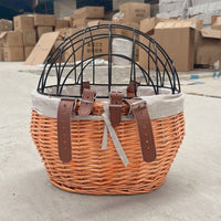 Wicker Bicycle Basket Pet Cage for Cats and Dogs, Front Basket