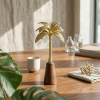 Gold Palm Tree Ornament Compact Size Artificial Tropical Palm Decoration Flat Bottom Coconut Tree Figurine for Office, Hotel