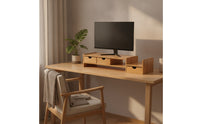 Bamboo Monitor Stand Storage Bamboo Monitor Riser   Desk Organizer with Drawer for Office Workers, Students