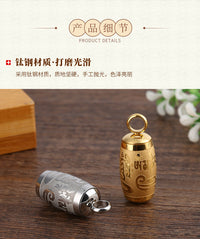 Cinnabar Hollow Six-Syllable Mantra Pendant Necklace Titanium Steel Amulet Tube