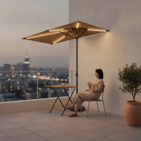 Half Patio Umbrella with Solar LED Lights Space-Saving Patio Umbrella with Lights Height-Adjustable Half Parasol for Balcony, Outdoor Dining Area