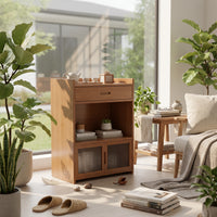 Three-Tier Storage Cabinet Space-Saving Wooden Cabinet with Drawer Compact Organizer for Tea Room