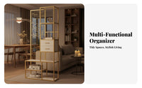 Gold Finish Freestanding Openwork Screen Modern Design Room Divider Multi-Functional Space Partition Multifunctional for Apartment Dwellers, Office Workers, Business Owners, Entryway, Bedroom