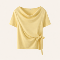 T Shirts for Women UK with Drawstring Waist Tie Detail, Short Sleeve Round Neck for Daily Wear, Casual Tshirts