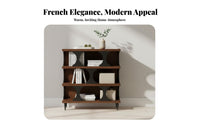 French Retro Design Arched Top Hutch durable Wood Construction Display Cabinet Glass Panel Doors Sideboard Adjustable Shelves for Homeowners, Decorators, Book Lovers, Living Room, Entryway, Study, Home Office