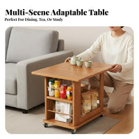 transformable Rolling Cabinet Foldable Design Tea Table Space-Saving for Bedroom