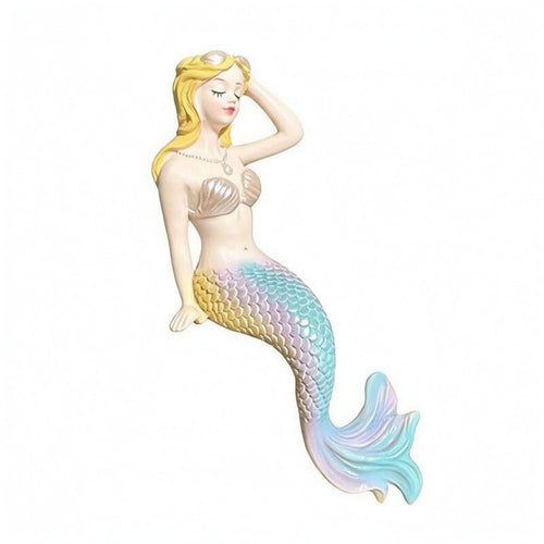 Seated Mermaid Ornament Scaled Tail Resin Mermaid Statue Shell Ornamental Piece Decorative Piece for Miniature Landscape, Aquarium