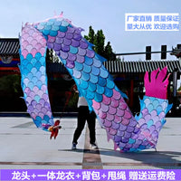 广场七彩彩绸一体健身龙带龙头中老年男女运动舞龙运动