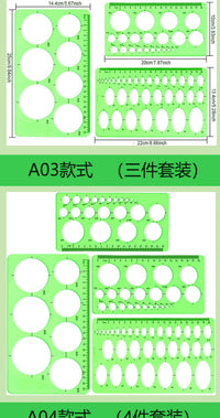 Circle Template Set Multi-Piece Green Plastic Drawing Stencil Ruler