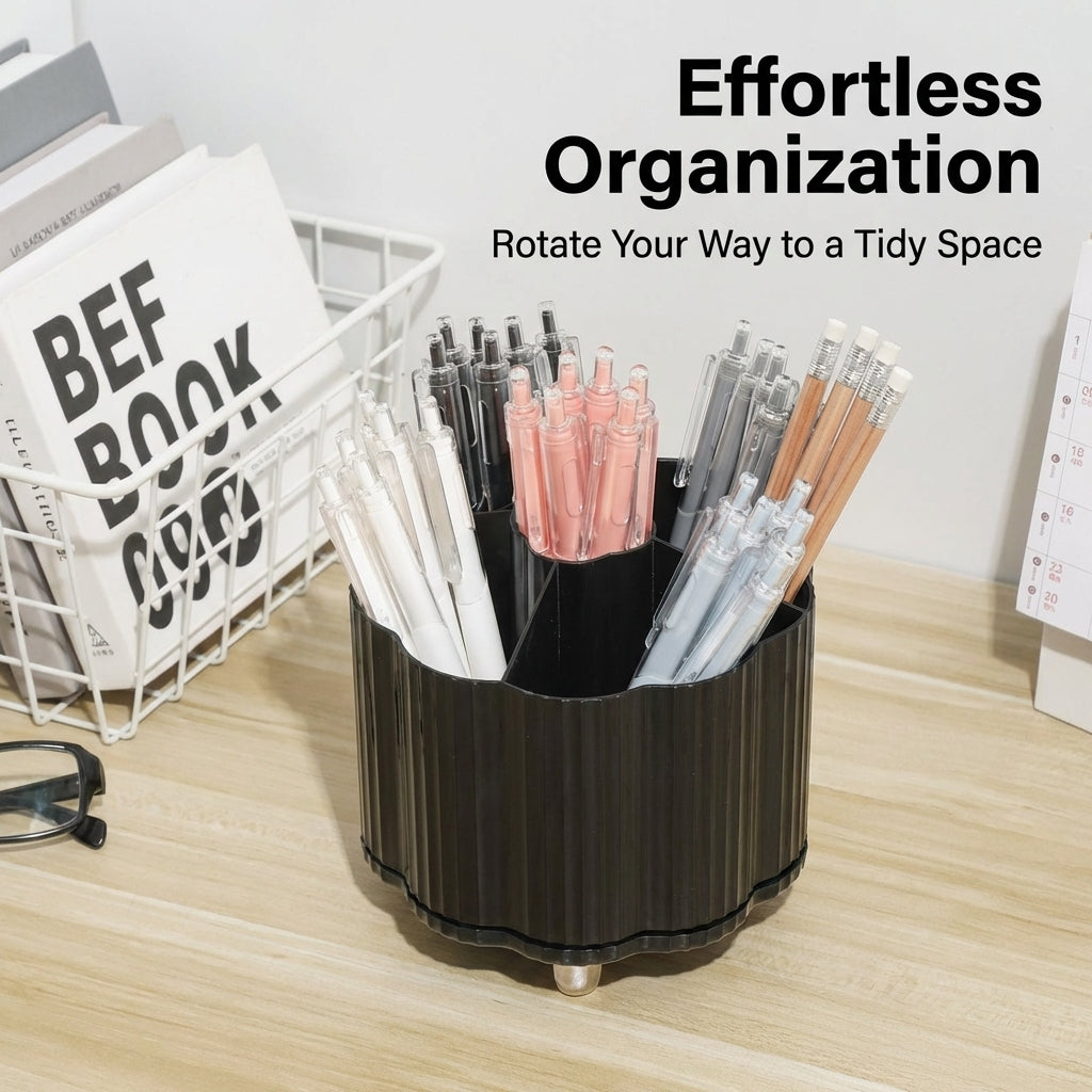 360-Degree Rotating Pen Holder for Office, Desk Organizer with 18 Compartments, Lightweight Makeup Storage for Students