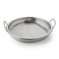 2 Pieces Round Oil Draining Tray with Mesh Insert Rust-Proof Oil Filter Tray Silver-Toned Strainer Versatile for Frying
