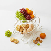 Countertop Fruits Stand Ventilated Design 2-Tier Fruit Basket Large Capacity Metal Wire Vegetable Rack for Party