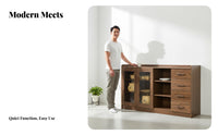 Long-Lasting & Sturdy Walnut Buffet Cabinet Spacious Tabletop Walnut Finish Buffet Easy to Clean Tea and Dish Cabinet Solid Wood Handles for Apartment Dwellers, Homeowners, Interior Decorators, Dining Room, Home Away Ice