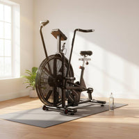 Adjustable Seat Air Resistance Bike Stable Base Upright Air-Resistance Bike Console Display Fitness Equipment Transport Wheels for Home Gym