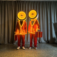 LED Light-Up Costume Cartoon Headpiece Clock Person Red Suit with Yellow Flashing Light for Bar Parades