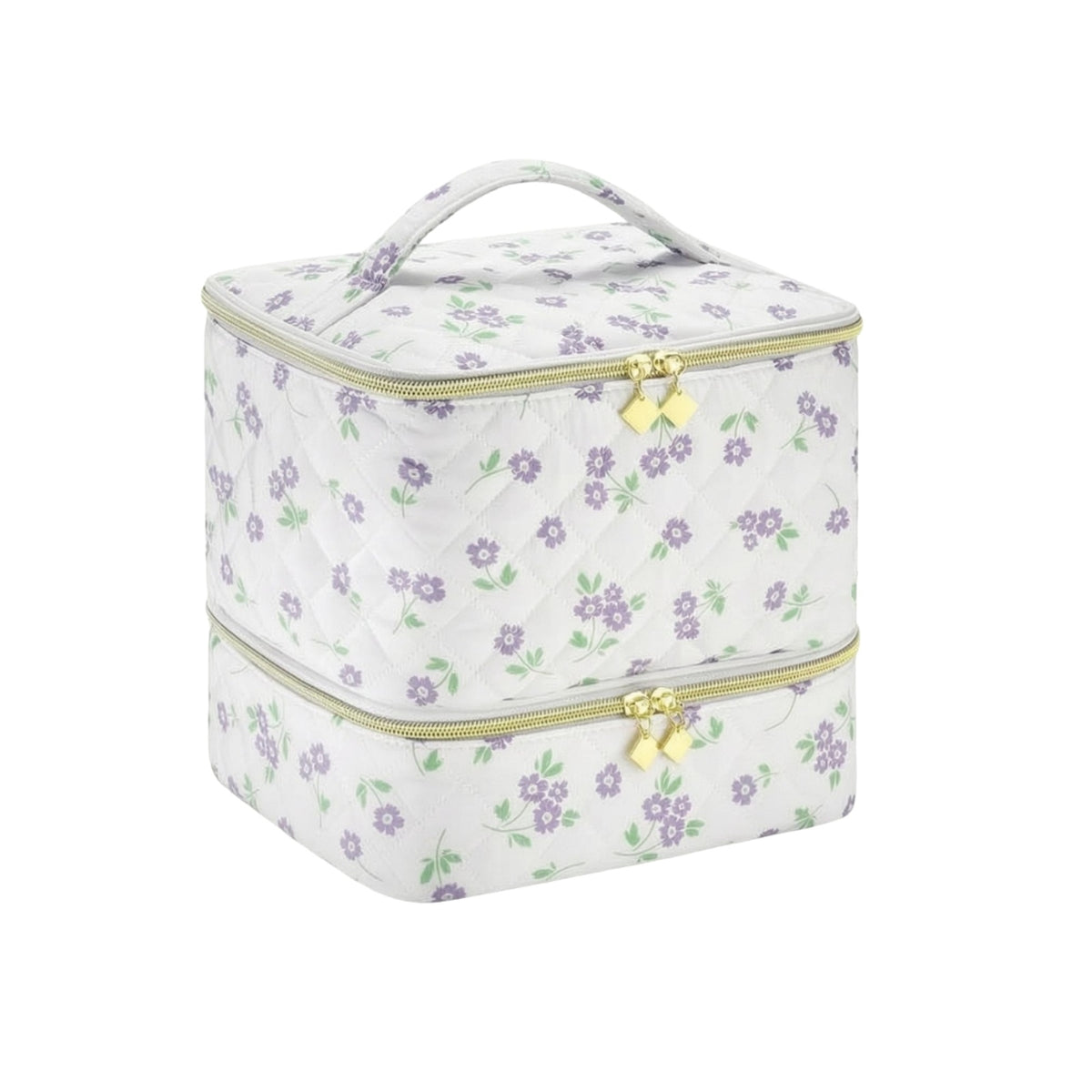 Double-Layer Makeup Bag Full-Zip Cosmetic Organizer Top of the Bag Handle Large Cosmetic Organizer