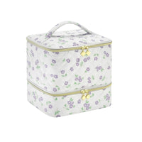 Double-Layer Makeup Bag Full-Zip Cosmetic Organizer Top of the Bag Handle Large Cosmetic Organizer