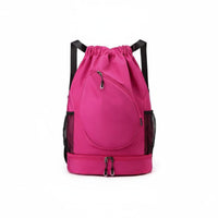 Lightweight Badminton Drawstring Bag Portable Sports Drawstring Bag Zippered Pocket Tennis Backpack Shoe Compartment for Travel