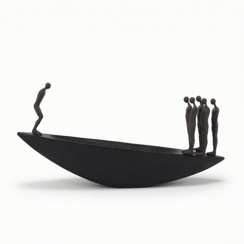 Boat Sculpture with Figures Minimalist Abstract Sculpture Artistic Decorative Statue for Living Room, Shelf