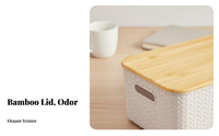 Plastic Box with Bamboo Lid multipurpose Organizing Container Built-in Handles
