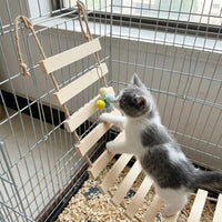 Solid Wood Cat Ladder and Climbing Function Steps, Cage Mounted Sisal Rope Perch, Flat Support Structure Bridge for Indoor Small Animal Play
