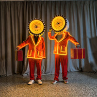 LED Light-Up Costume Cartoon Headpiece Clock Person Red Suit with Yellow Flashing Light for Bar Parades