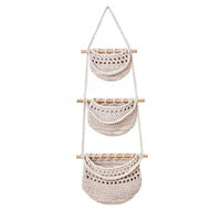3-Tier Hanging Wall Basket Vertical Cotton Rope Storage Basket Decorative