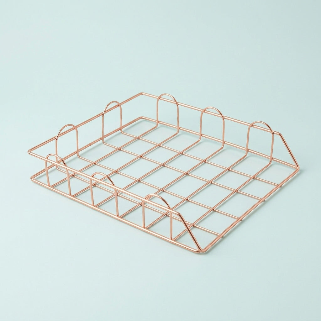 4 Tier Metal Mesh Desktop Organiser, Stackable File Tray for Office Desk, A4 Document Holder for Professionals, Gold Workspace Storage